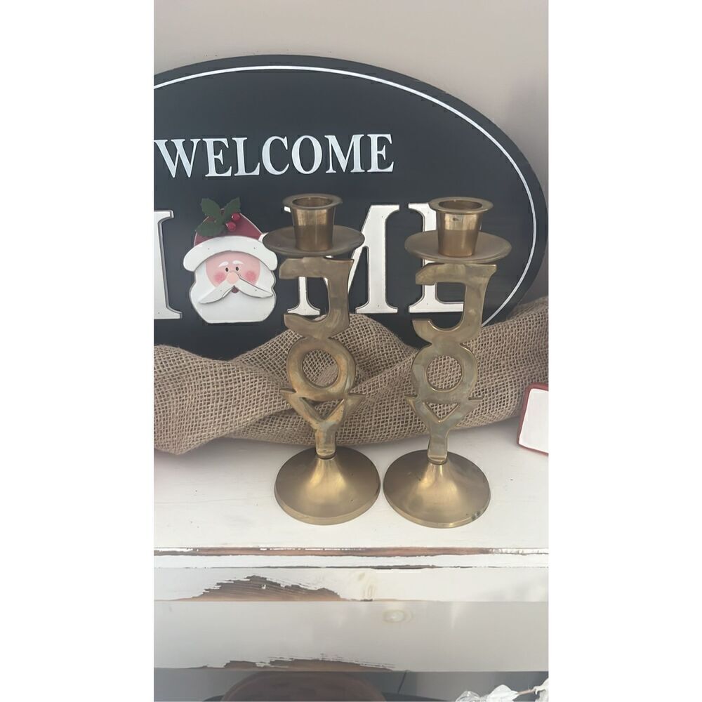 Set of 2 Vintage International Silver Co. Brass “Joy” Taper Candle Holders